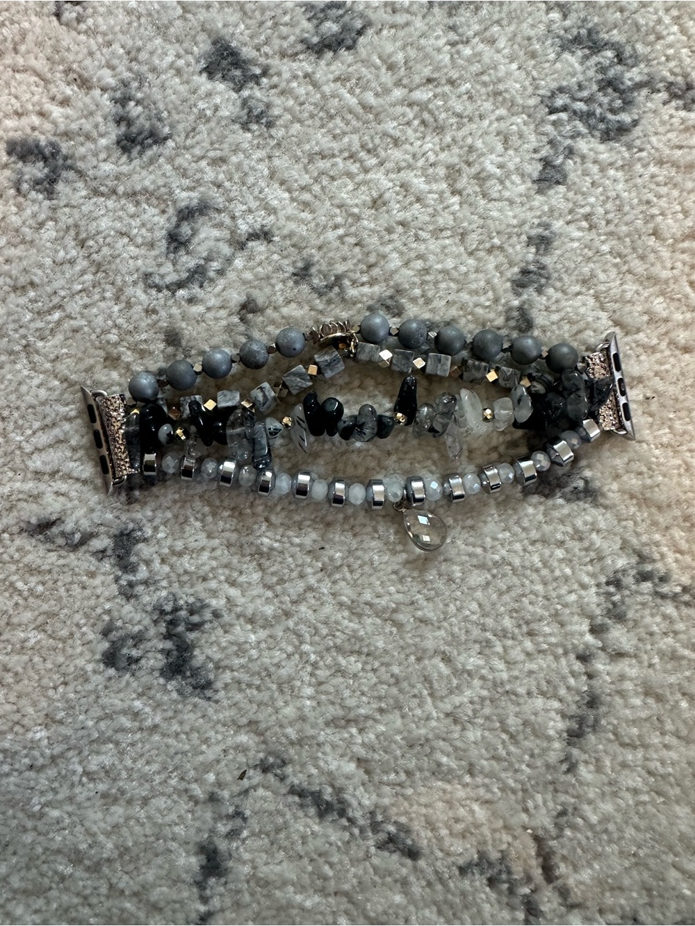 Ermish Beaded Multi-Strand Gray and Black Crystal Bracelet for Apple Watch